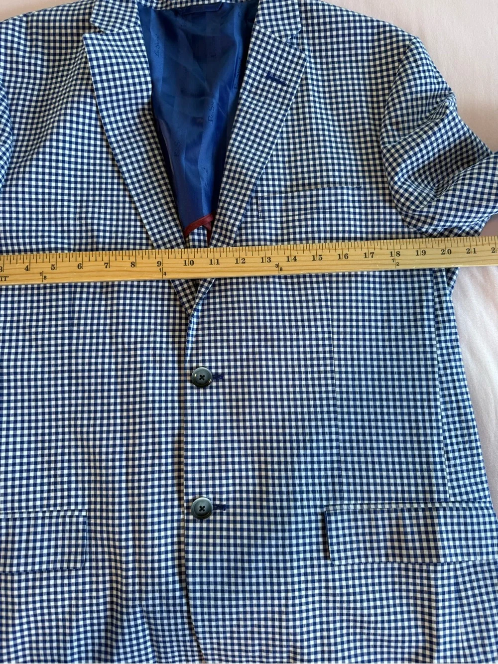 Ben Sherman Blue Gingham Plaid Sport Coat Two Button Blazer Jacket 42R